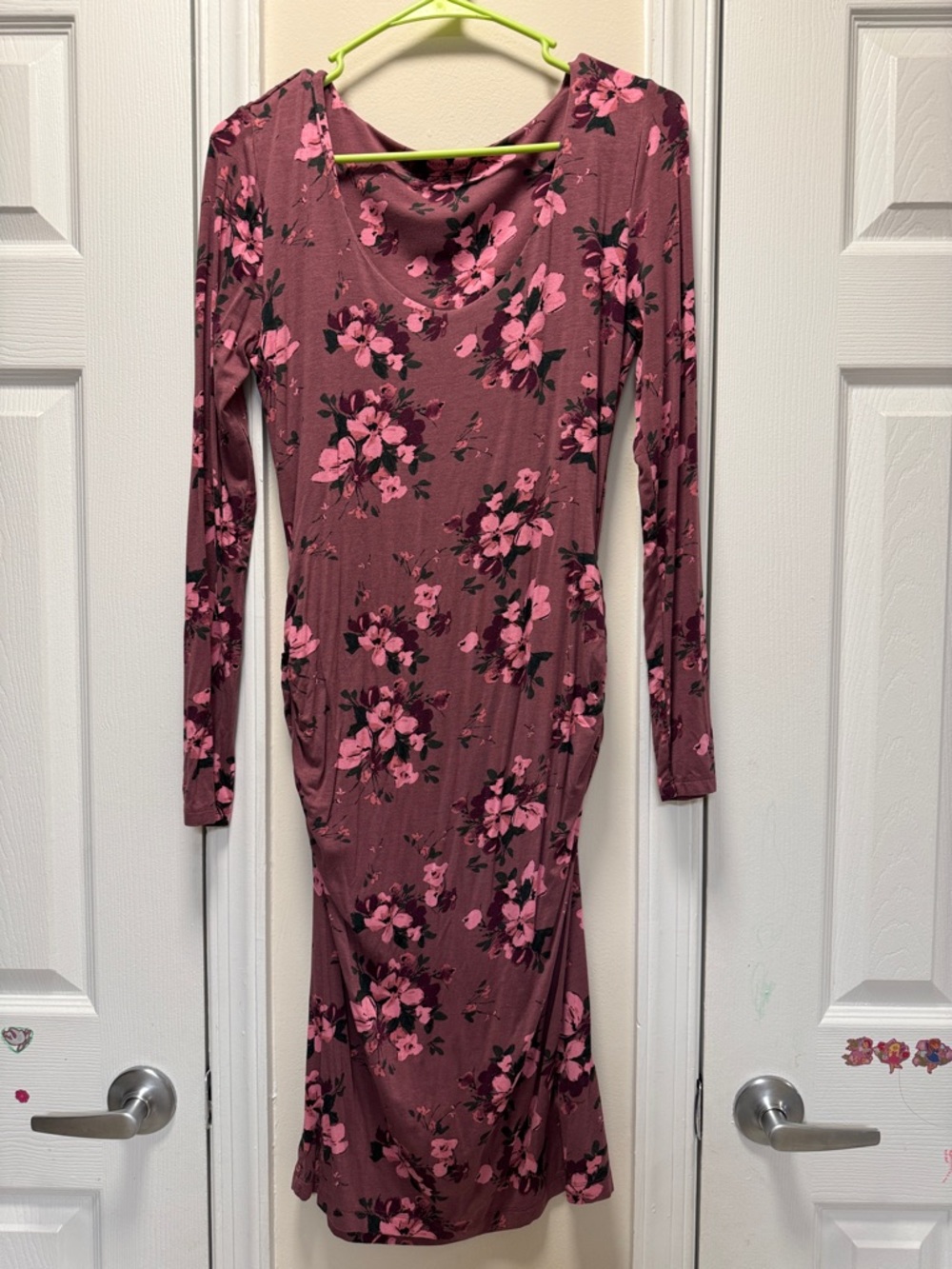 Women's Floral Long-Sleeve Bodycon Dress - Mauve Pink